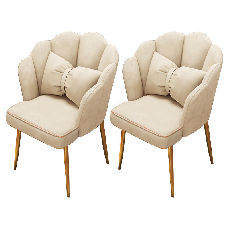 Contemporary Metal Side Chair Home Upholstered Arm Crown Top Back Chair Off-White 2 Piece Set Brass Gold Clearhalo ' kitchen&dining_furn' 'Dining Chairs' 'Dining Tables & Seating' 'dining_chair' 'furn' 'furn_dining_chair' 'Furniture' 'furniture_dining_chair' 'Kitchen & Dining Furniture' 'kitchen' 3779354
