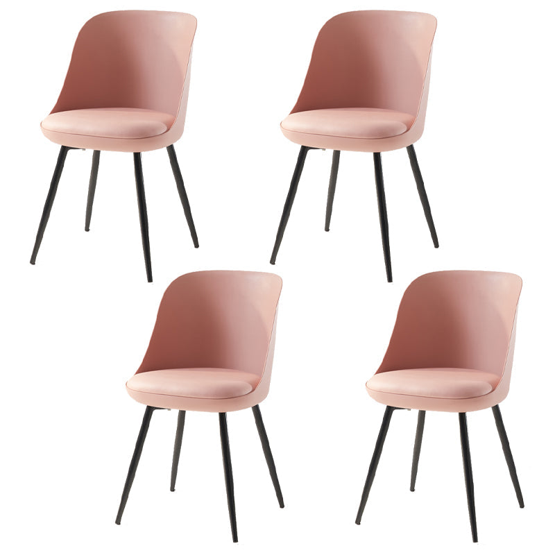 Leather Upholstered Armless Dining Chairs Solid Back Side Chairs with Metal Legs Pink 4 Piece Set Clearhalo ' kitchen&dining_furn' 'Dining Chairs' 'Dining Tables & Seating' 'dining_chair' 'furn' 'furn_dining_chair' 'Furniture' 'furniture_dining_chair' 'Kitchen & Dining Furniture' 'kitchen' 3779379