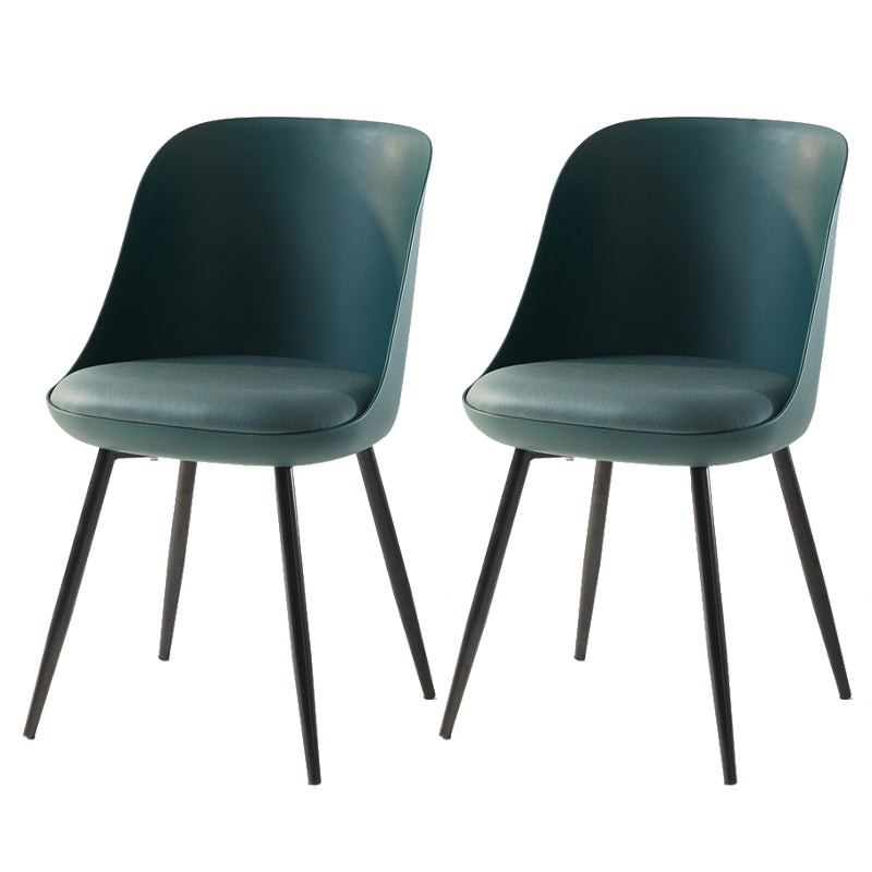 Leather Upholstered Armless Dining Chairs Solid Back Side Chairs with Metal Legs Blackish Green 2 Piece Set Clearhalo ' kitchen&dining_furn' 'Dining Chairs' 'Dining Tables & Seating' 'dining_chair' 'furn' 'furn_dining_chair' 'Furniture' 'furniture_dining_chair' 'Kitchen & Dining Furniture' 'kitchen' 3779390