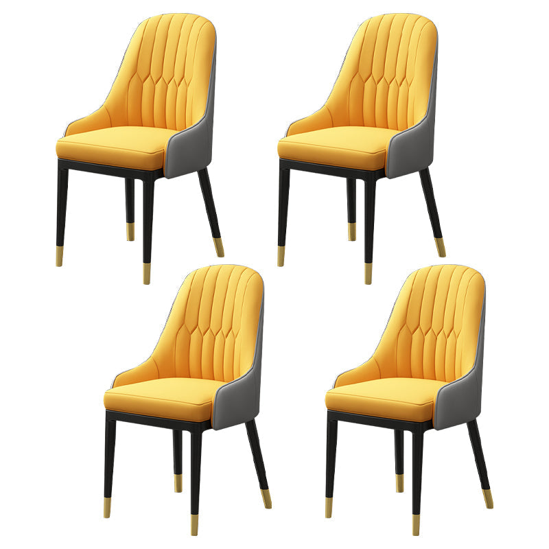 European Glam Style Metal Chair Kitchen Dining Room Solid Back Arm Chair Set Yellow 4 Piece Set Clearhalo ' kitchen&dining_furn' 'Dining Chairs' 'Dining Tables & Seating' 'dining_chair' 'furn' 'furn_dining_chair' 'Furniture' 'furniture_dining_chair' 'Kitchen & Dining Furniture' 'kitchen' 3779419