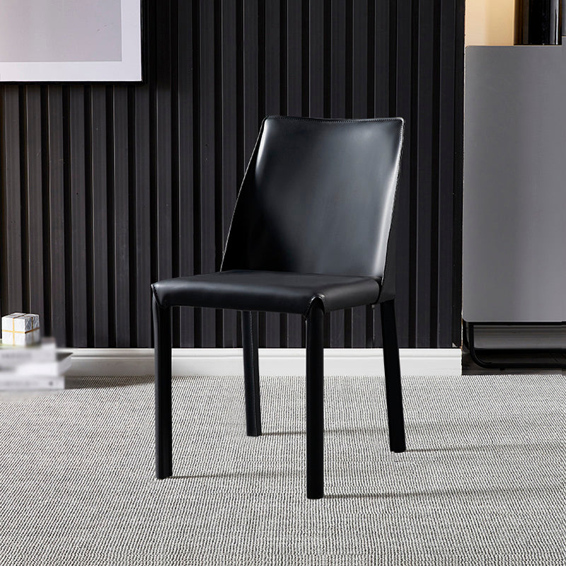 Designer Style Restaurant Saddle Leather Side Chair Matte Finish Parsons Dining Chair Black 1 Piece Clearhalo ' kitchen&dining_furn' 'Dining Chairs' 'Dining Tables & Seating' 'dining_chair' 'furn' 'furn_dining_chair' 'Furniture' 'furniture_dining_chair' 'Kitchen & Dining Furniture' 'kitchen' 3779433