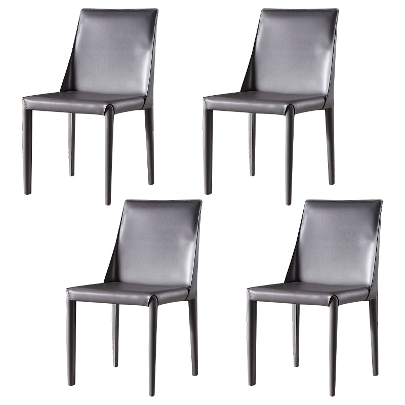 Designer Style Restaurant Saddle Leather Side Chair Matte Finish Parsons Dining Chair Grey 4 Piece Set Clearhalo ' kitchen&dining_furn' 'Dining Chairs' 'Dining Tables & Seating' 'dining_chair' 'furn' 'furn_dining_chair' 'Furniture' 'furniture_dining_chair' 'Kitchen & Dining Furniture' 'kitchen' 3779442
