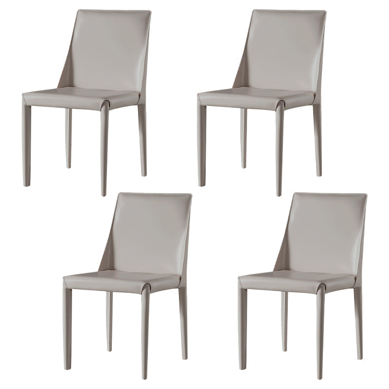 Designer Style Restaurant Saddle Leather Side Chair Matte Finish Parsons Dining Chair Light Gray 4 Piece Set Clearhalo ' kitchen&dining_furn' 'Dining Chairs' 'Dining Tables & Seating' 'dining_chair' 'furn' 'furn_dining_chair' 'Furniture' 'furniture_dining_chair' 'Kitchen & Dining Furniture' 'kitchen' 3779448