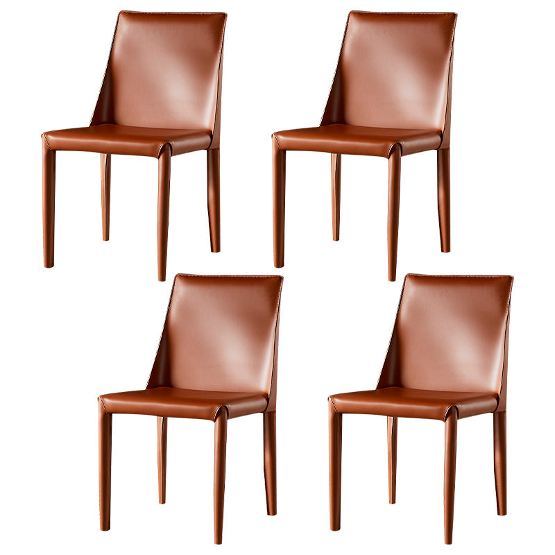 Designer Style Restaurant Saddle Leather Side Chair Matte Finish Parsons Dining Chair Brown 4 Piece Set Clearhalo ' kitchen&dining_furn' 'Dining Chairs' 'Dining Tables & Seating' 'dining_chair' 'furn' 'furn_dining_chair' 'Furniture' 'furniture_dining_chair' 'Kitchen & Dining Furniture' 'kitchen' 3779455