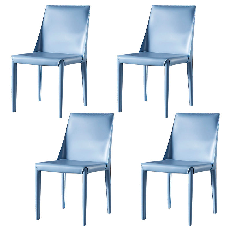 Designer Style Restaurant Saddle Leather Side Chair Matte Finish Parsons Dining Chair Light Blue 4 Piece Set Clearhalo ' kitchen&dining_furn' 'Dining Chairs' 'Dining Tables & Seating' 'dining_chair' 'furn' 'furn_dining_chair' 'Furniture' 'furniture_dining_chair' 'Kitchen & Dining Furniture' 'kitchen' 3779459