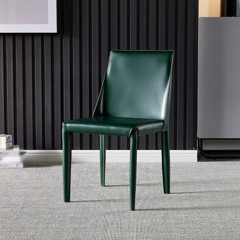 Designer Style Restaurant Saddle Leather Side Chair Matte Finish Parsons Dining Chair Dark Green 1 Piece Clearhalo ' kitchen&dining_furn' 'Dining Chairs' 'Dining Tables & Seating' 'dining_chair' 'furn' 'furn_dining_chair' 'Furniture' 'furniture_dining_chair' 'Kitchen & Dining Furniture' 'kitchen' 3779463
