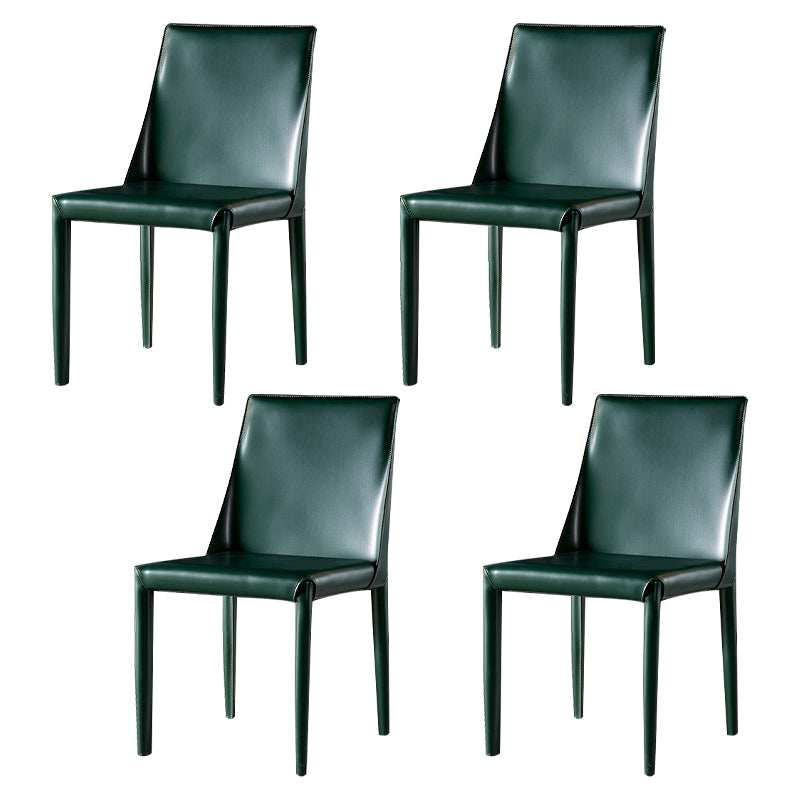 Designer Style Restaurant Saddle Leather Side Chair Matte Finish Parsons Dining Chair Dark Green 4 Piece Set Clearhalo ' kitchen&dining_furn' 'Dining Chairs' 'Dining Tables & Seating' 'dining_chair' 'furn' 'furn_dining_chair' 'Furniture' 'furniture_dining_chair' 'Kitchen & Dining Furniture' 'kitchen' 3779465