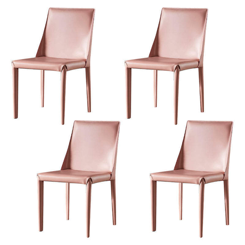 Designer Style Restaurant Saddle Leather Side Chair Matte Finish Parsons Dining Chair Light Pink 4 Piece Set Clearhalo ' kitchen&dining_furn' 'Dining Chairs' 'Dining Tables & Seating' 'dining_chair' 'furn' 'furn_dining_chair' 'Furniture' 'furniture_dining_chair' 'Kitchen & Dining Furniture' 'kitchen' 3779468