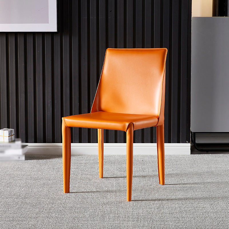 Designer Style Restaurant Saddle Leather Side Chair Matte Finish Parsons Dining Chair Orange 1 Piece Clearhalo ' kitchen&dining_furn' 'Dining Chairs' 'Dining Tables & Seating' 'dining_chair' 'furn' 'furn_dining_chair' 'Furniture' 'furniture_dining_chair' 'Kitchen & Dining Furniture' 'kitchen' 3779469