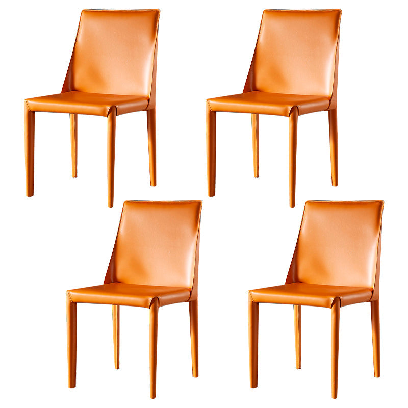 Designer Style Restaurant Saddle Leather Side Chair Matte Finish Parsons Dining Chair Orange 4 Piece Set Clearhalo ' kitchen&dining_furn' 'Dining Chairs' 'Dining Tables & Seating' 'dining_chair' 'furn' 'furn_dining_chair' 'Furniture' 'furniture_dining_chair' 'Kitchen & Dining Furniture' 'kitchen' 3779471