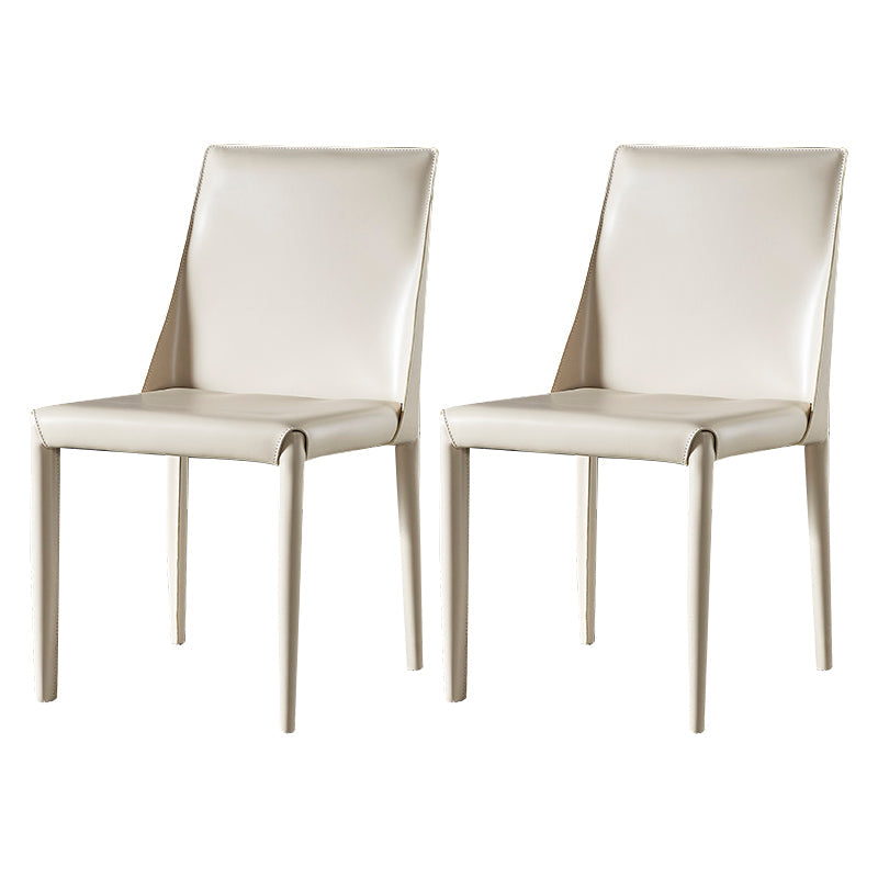 Designer Style Restaurant Saddle Leather Side Chair Matte Finish Parsons Dining Chair Off-White 2 Piece Set Clearhalo ' kitchen&dining_furn' 'Dining Chairs' 'Dining Tables & Seating' 'dining_chair' 'furn' 'furn_dining_chair' 'Furniture' 'furniture_dining_chair' 'Kitchen & Dining Furniture' 'kitchen' 3779473