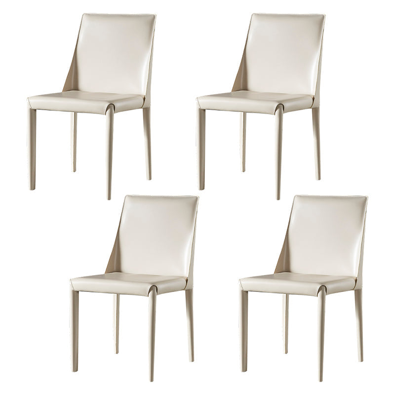 Designer Style Restaurant Saddle Leather Side Chair Matte Finish Parsons Dining Chair Off-White 4 Piece Set Clearhalo ' kitchen&dining_furn' 'Dining Chairs' 'Dining Tables & Seating' 'dining_chair' 'furn' 'furn_dining_chair' 'Furniture' 'furniture_dining_chair' 'Kitchen & Dining Furniture' 'kitchen' 3779474