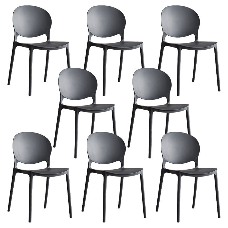 Scandinavian Armless Dining Chairs Plastic Indoor Stackable Open Back Side Chair Black 8 Piece Set Clearhalo ' kitchen&dining_furn' 'Dining Chairs' 'Dining Tables & Seating' 'dining_chair' 'furn' 'furn_dining_chair' 'Furniture' 'furniture_dining_chair' 'Kitchen & Dining Furniture' 'kitchen' 3779478