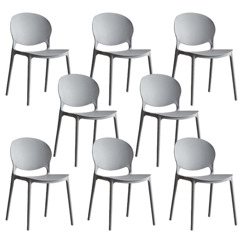 Scandinavian Armless Dining Chairs Plastic Indoor Stackable Open Back Side Chair Grey 8 Piece Set Clearhalo ' kitchen&dining_furn' 'Dining Chairs' 'Dining Tables & Seating' 'dining_chair' 'furn' 'furn_dining_chair' 'Furniture' 'furniture_dining_chair' 'Kitchen & Dining Furniture' 'kitchen' 3779481