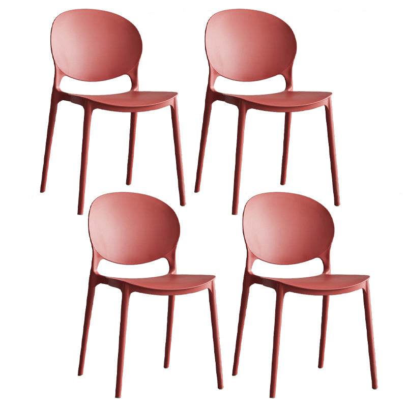 Scandinavian Armless Dining Chairs Plastic Indoor Stackable Open Back Side Chair Red 4 Piece Set Clearhalo ' kitchen&dining_furn' 'Dining Chairs' 'Dining Tables & Seating' 'dining_chair' 'furn' 'furn_dining_chair' 'Furniture' 'furniture_dining_chair' 'Kitchen & Dining Furniture' 'kitchen' 3779495