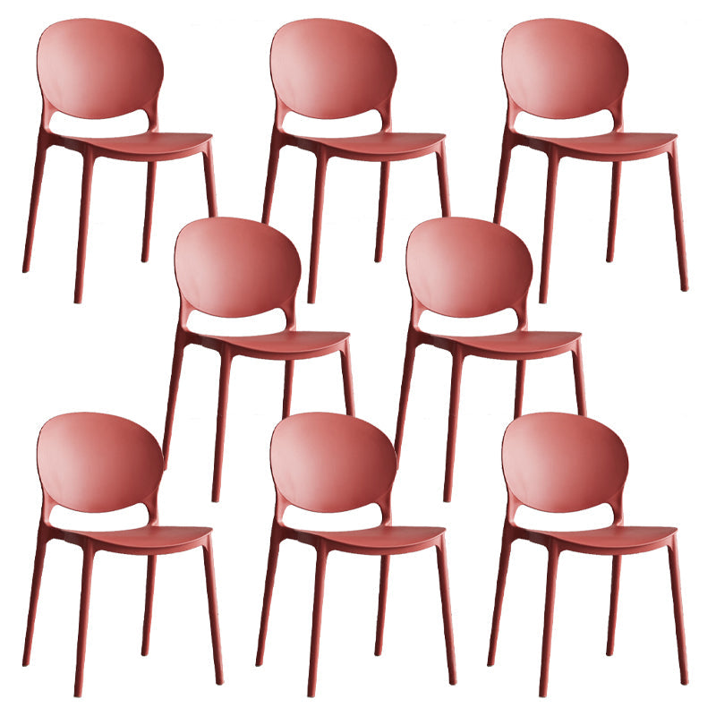 Scandinavian Armless Dining Chairs Plastic Indoor Stackable Open Back Side Chair Red 8 Piece Set Clearhalo ' kitchen&dining_furn' 'Dining Chairs' 'Dining Tables & Seating' 'dining_chair' 'furn' 'furn_dining_chair' 'Furniture' 'furniture_dining_chair' 'Kitchen & Dining Furniture' 'kitchen' 3779497