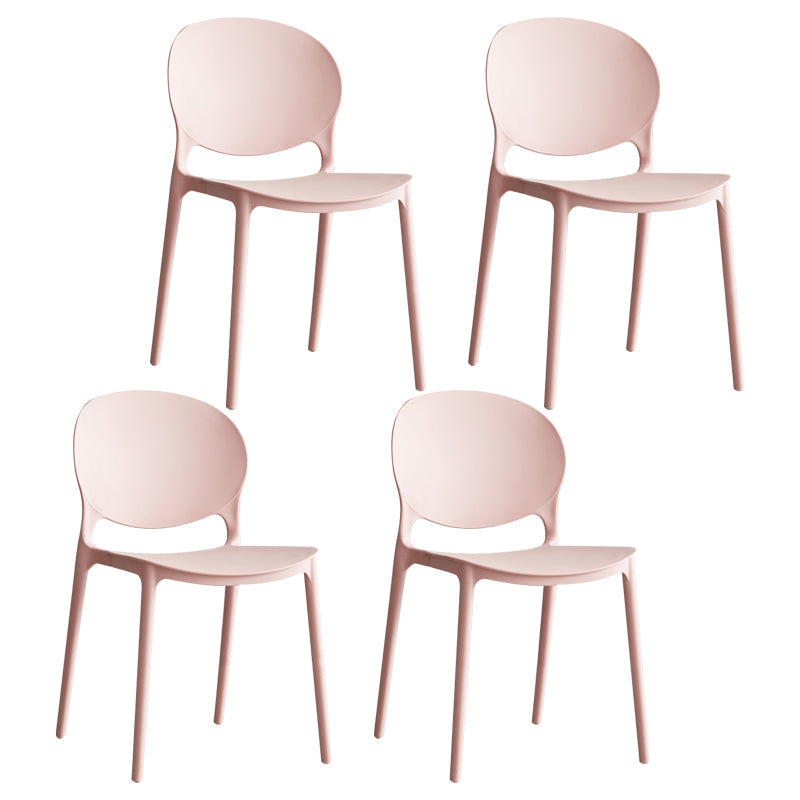 Scandinavian Armless Dining Chairs Plastic Indoor Stackable Open Back Side Chair Pink 4 Piece Set Clearhalo ' kitchen&dining_furn' 'Dining Chairs' 'Dining Tables & Seating' 'dining_chair' 'furn' 'furn_dining_chair' 'Furniture' 'furniture_dining_chair' 'Kitchen & Dining Furniture' 'kitchen' 3779499