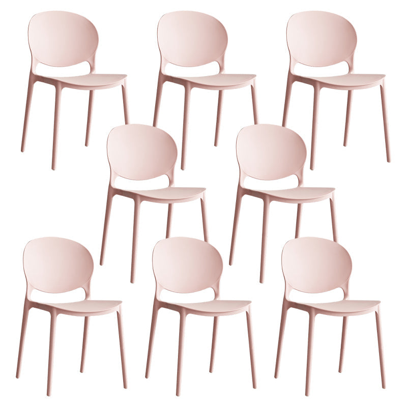 Scandinavian Armless Dining Chairs Plastic Indoor Stackable Open Back Side Chair Pink 8 Piece Set Clearhalo ' kitchen&dining_furn' 'Dining Chairs' 'Dining Tables & Seating' 'dining_chair' 'furn' 'furn_dining_chair' 'Furniture' 'furniture_dining_chair' 'Kitchen & Dining Furniture' 'kitchen' 3779501