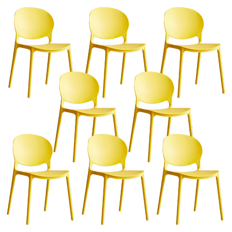 Scandinavian Armless Dining Chairs Plastic Indoor Stackable Open Back Side Chair Yellow 8 Piece Set Clearhalo ' kitchen&dining_furn' 'Dining Chairs' 'Dining Tables & Seating' 'dining_chair' 'furn' 'furn_dining_chair' 'Furniture' 'furniture_dining_chair' 'Kitchen & Dining Furniture' 'kitchen' 3779503
