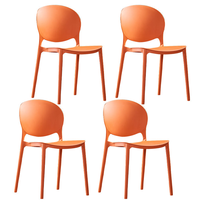Scandinavian Armless Dining Chairs Plastic Indoor Stackable Open Back Side Chair Orange 4 Piece Set Clearhalo ' kitchen&dining_furn' 'Dining Chairs' 'Dining Tables & Seating' 'dining_chair' 'furn' 'furn_dining_chair' 'Furniture' 'furniture_dining_chair' 'Kitchen & Dining Furniture' 'kitchen' 3779504
