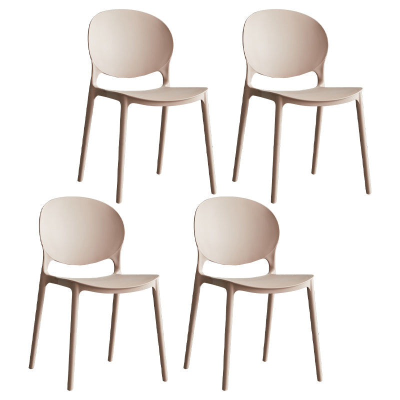 Scandinavian Armless Dining Chairs Plastic Indoor Stackable Open Back Side Chair Brown 4 Piece Set Clearhalo ' kitchen&dining_furn' 'Dining Chairs' 'Dining Tables & Seating' 'dining_chair' 'furn' 'furn_dining_chair' 'Furniture' 'furniture_dining_chair' 'Kitchen & Dining Furniture' 'kitchen' 3779506