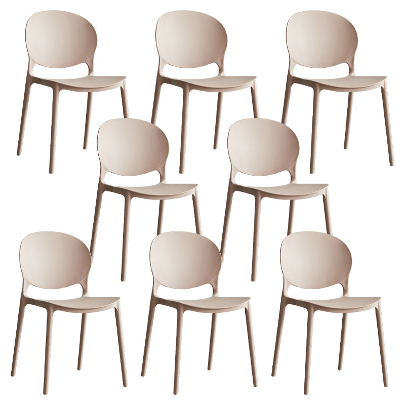 Scandinavian Armless Dining Chairs Plastic Indoor Stackable Open Back Side Chair Brown 8 Piece Set Clearhalo ' kitchen&dining_furn' 'Dining Chairs' 'Dining Tables & Seating' 'dining_chair' 'furn' 'furn_dining_chair' 'Furniture' 'furniture_dining_chair' 'Kitchen & Dining Furniture' 'kitchen' 3779507