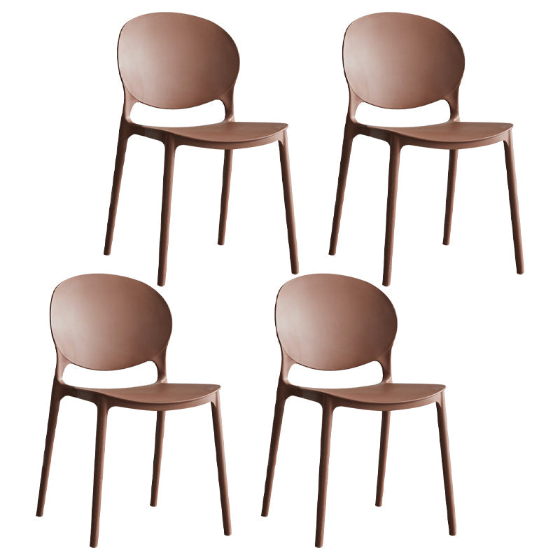 Scandinavian Armless Dining Chairs Plastic Indoor Stackable Open Back Side Chair Coffee 4 Piece Set Clearhalo ' kitchen&dining_furn' 'Dining Chairs' 'Dining Tables & Seating' 'dining_chair' 'furn' 'furn_dining_chair' 'Furniture' 'furniture_dining_chair' 'Kitchen & Dining Furniture' 'kitchen' 3779514