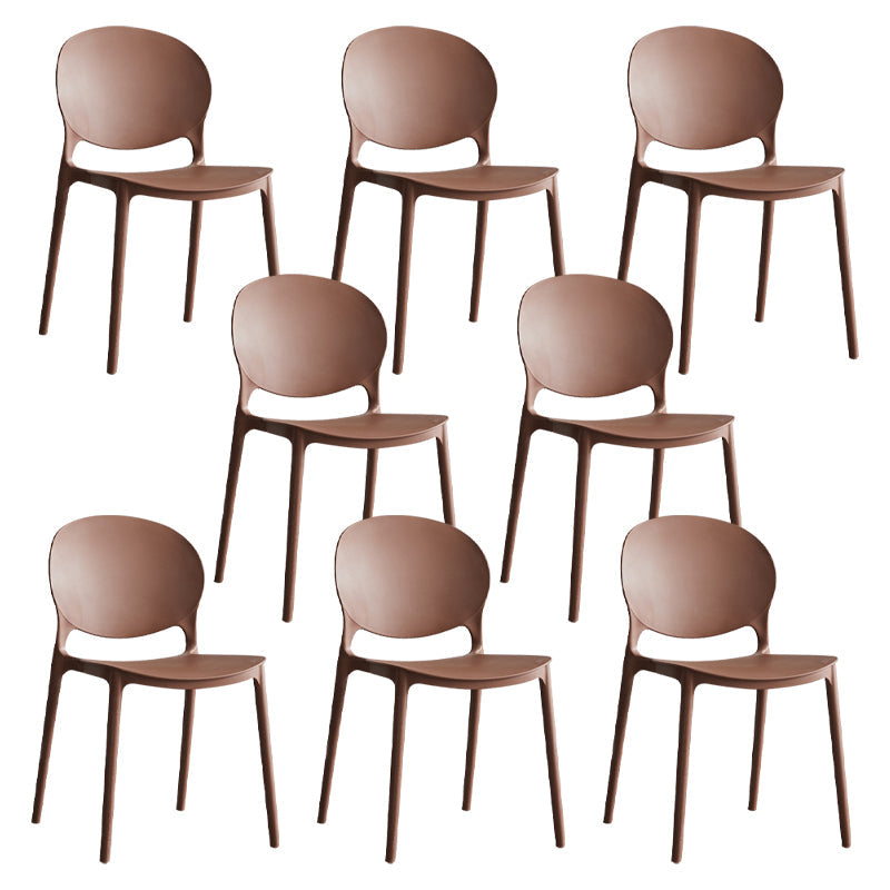 Scandinavian Armless Dining Chairs Plastic Indoor Stackable Open Back Side Chair Coffee 8 Piece Set Clearhalo ' kitchen&dining_furn' 'Dining Chairs' 'Dining Tables & Seating' 'dining_chair' 'furn' 'furn_dining_chair' 'Furniture' 'furniture_dining_chair' 'Kitchen & Dining Furniture' 'kitchen' 3779515