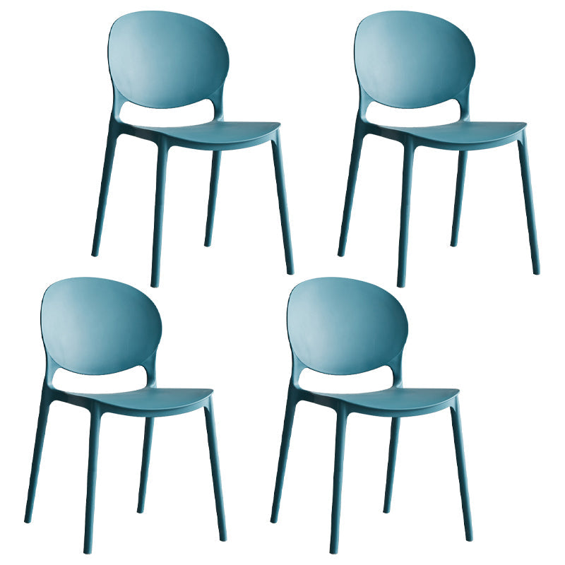 Scandinavian Armless Dining Chairs Plastic Indoor Stackable Open Back Side Chair Peacock Blue 4 Piece Set Clearhalo ' kitchen&dining_furn' 'Dining Chairs' 'Dining Tables & Seating' 'dining_chair' 'furn' 'furn_dining_chair' 'Furniture' 'furniture_dining_chair' 'Kitchen & Dining Furniture' 'kitchen' 3779518