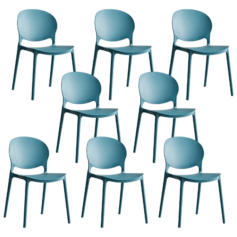 Scandinavian Armless Dining Chairs Plastic Indoor Stackable Open Back Side Chair Peacock Blue 8 Piece Set Clearhalo ' kitchen&dining_furn' 'Dining Chairs' 'Dining Tables & Seating' 'dining_chair' 'furn' 'furn_dining_chair' 'Furniture' 'furniture_dining_chair' 'Kitchen & Dining Furniture' 'kitchen' 3779519