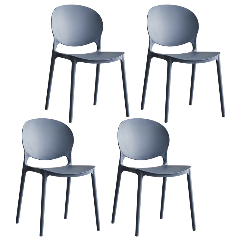 Scandinavian Armless Dining Chairs Plastic Indoor Stackable Open Back Side Chair Gray Blue 4 Piece Set Clearhalo ' kitchen&dining_furn' 'Dining Chairs' 'Dining Tables & Seating' 'dining_chair' 'furn' 'furn_dining_chair' 'Furniture' 'furniture_dining_chair' 'Kitchen & Dining Furniture' 'kitchen' 3779522