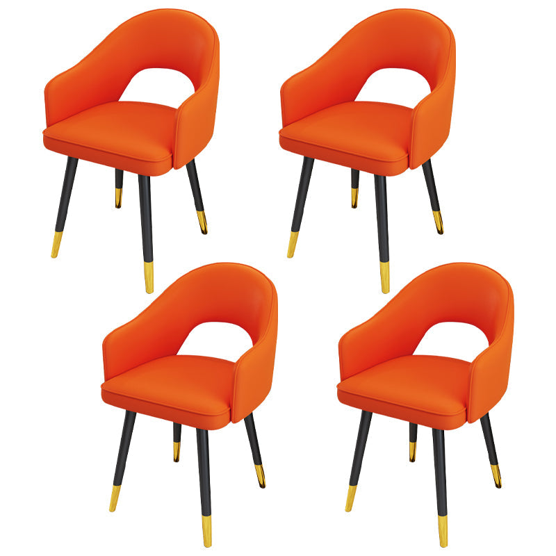 Scandinavian Style Metal Dining Chair Dining Room Open Back Dining Side Chair with Arm Orange 4 Piece Set Clearhalo ' kitchen&dining_furn' 'Dining Chairs' 'Dining Tables & Seating' 'dining_chair' 'furn' 'furn_dining_chair' 'Furniture' 'furniture_dining_chair' 'Kitchen & Dining Furniture' 'kitchen' 3779716