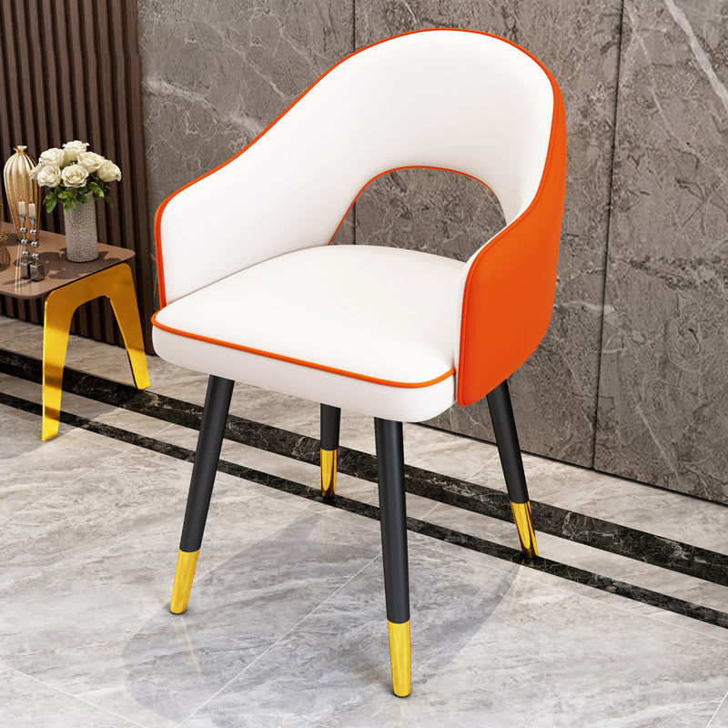 Scandinavian Style Metal Dining Chair Dining Room Open Back Dining Side Chair with Arm White-Saffron 1 Piece Clearhalo ' kitchen&dining_furn' 'Dining Chairs' 'Dining Tables & Seating' 'dining_chair' 'furn' 'furn_dining_chair' 'Furniture' 'furniture_dining_chair' 'Kitchen & Dining Furniture' 'kitchen' 3779726