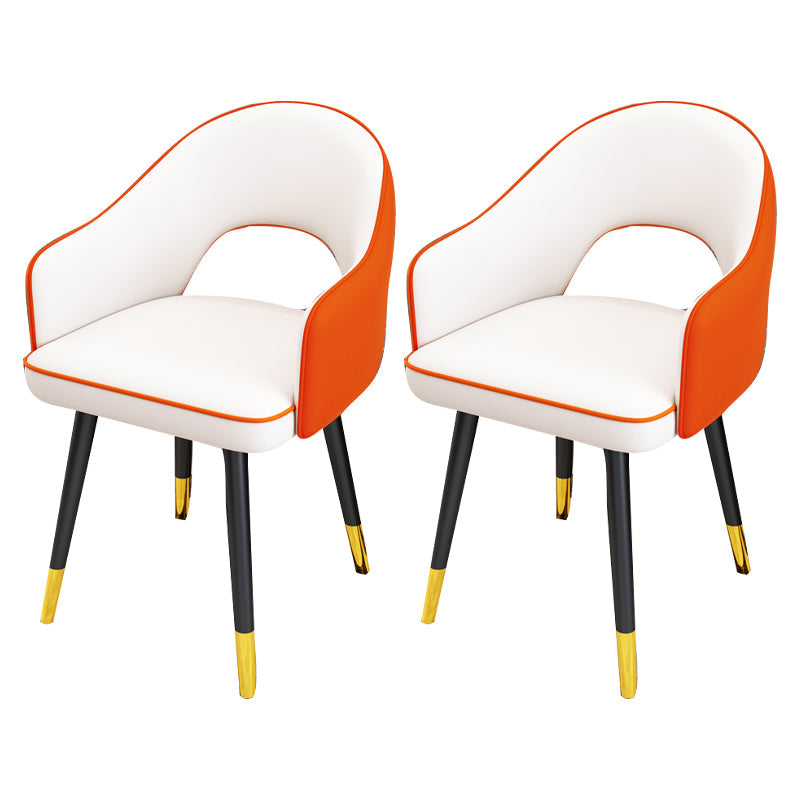 Scandinavian Style Metal Dining Chair Dining Room Open Back Dining Side Chair with Arm White-Saffron 2 Piece Set Clearhalo ' kitchen&dining_furn' 'Dining Chairs' 'Dining Tables & Seating' 'dining_chair' 'furn' 'furn_dining_chair' 'Furniture' 'furniture_dining_chair' 'Kitchen & Dining Furniture' 'kitchen' 3779727