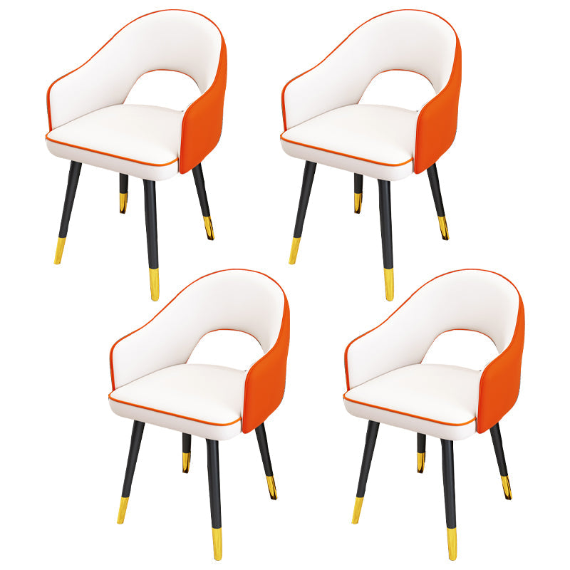 Scandinavian Style Metal Dining Chair Dining Room Open Back Dining Side Chair with Arm White-Saffron 4 Piece Set Clearhalo ' kitchen&dining_furn' 'Dining Chairs' 'Dining Tables & Seating' 'dining_chair' 'furn' 'furn_dining_chair' 'Furniture' 'furniture_dining_chair' 'Kitchen & Dining Furniture' 'kitchen' 3779728