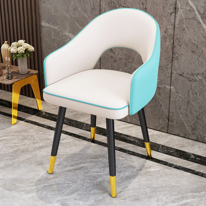 Scandinavian Style Metal Dining Chair Dining Room Open Back Dining Side Chair with Arm White-Blue 1 Piece Clearhalo ' kitchen&dining_furn' 'Dining Chairs' 'Dining Tables & Seating' 'dining_chair' 'furn' 'furn_dining_chair' 'Furniture' 'furniture_dining_chair' 'Kitchen & Dining Furniture' 'kitchen' 3779729