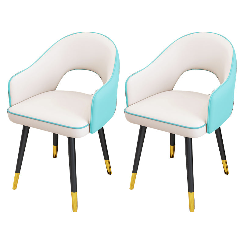 Scandinavian Style Metal Dining Chair Dining Room Open Back Dining Side Chair with Arm White-Blue 2 Piece Set Clearhalo ' kitchen&dining_furn' 'Dining Chairs' 'Dining Tables & Seating' 'dining_chair' 'furn' 'furn_dining_chair' 'Furniture' 'furniture_dining_chair' 'Kitchen & Dining Furniture' 'kitchen' 3779730