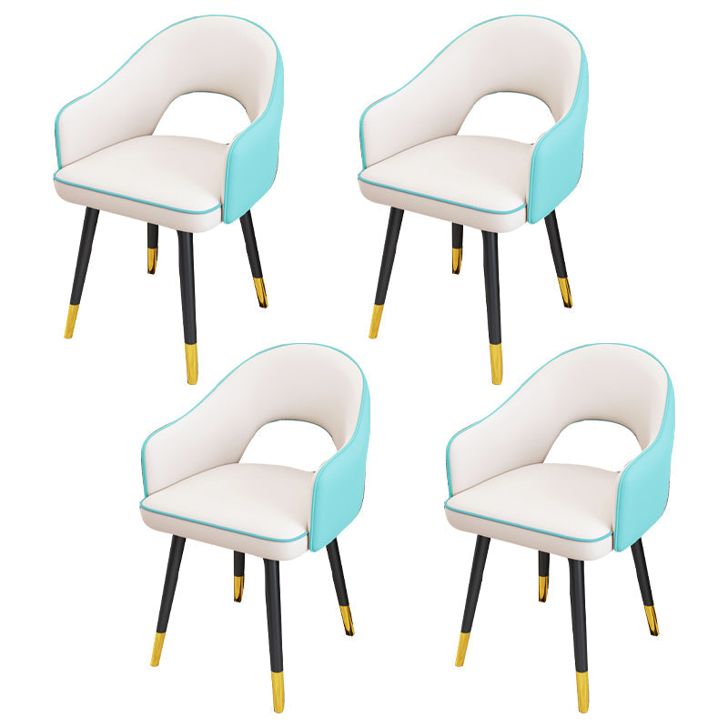 Scandinavian Style Metal Dining Chair Dining Room Open Back Dining Side Chair with Arm White-Blue 4 Piece Set Clearhalo ' kitchen&dining_furn' 'Dining Chairs' 'Dining Tables & Seating' 'dining_chair' 'furn' 'furn_dining_chair' 'Furniture' 'furniture_dining_chair' 'Kitchen & Dining Furniture' 'kitchen' 3779731