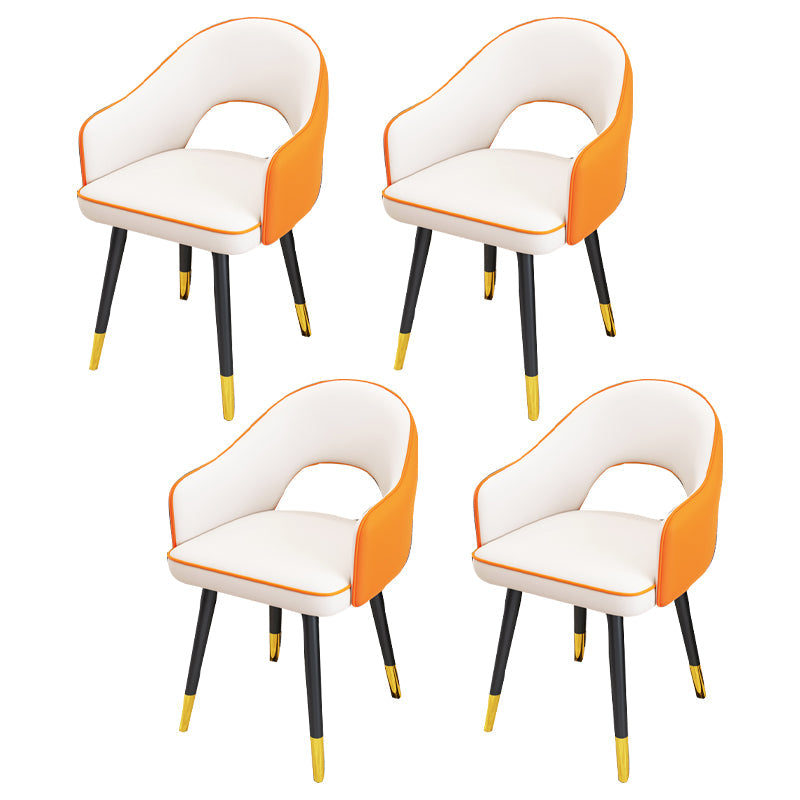 Scandinavian Style Metal Dining Chair Dining Room Open Back Dining Side Chair with Arm White-Yellow 4 Piece Set Clearhalo ' kitchen&dining_furn' 'Dining Chairs' 'Dining Tables & Seating' 'dining_chair' 'furn' 'furn_dining_chair' 'Furniture' 'furniture_dining_chair' 'Kitchen & Dining Furniture' 'kitchen' 3779734