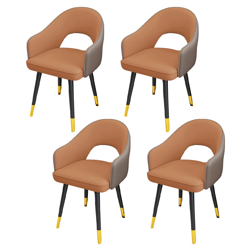 Scandinavian Style Metal Dining Chair Dining Room Open Back Dining Side Chair with Arm Gray-Khaki 4 Piece Set Clearhalo ' kitchen&dining_furn' 'Dining Chairs' 'Dining Tables & Seating' 'dining_chair' 'furn' 'furn_dining_chair' 'Furniture' 'furniture_dining_chair' 'Kitchen & Dining Furniture' 'kitchen' 3779737