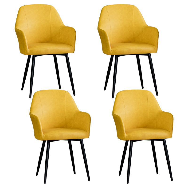 Contemporary Metal Dining Room Chairs Upholstered Armchair for Restaurant Use Light Yellow 4 Piece Set Clearhalo ' kitchen&dining_furn' 'Dining Chairs' 'Dining Tables & Seating' 'dining_chair' 'furn' 'furn_dining_chair' 'Furniture' 'furniture_dining_chair' 'Kitchen & Dining Furniture' 'kitchen' 3779811