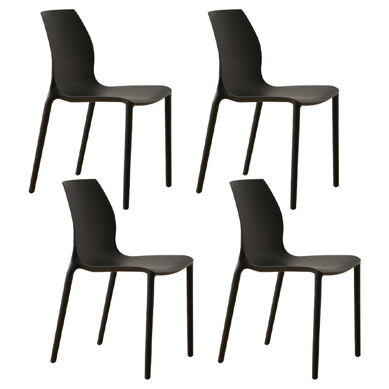 Scandinavian Armless Dining Chairs Plastic Indoor Stackable Solid Back Side Chair Black 4 Piece Set Clearhalo ' kitchen&dining_furn' 'Dining Chairs' 'Dining Tables & Seating' 'dining_chair' 'furn' 'furn_dining_chair' 'Furniture' 'furniture_dining_chair' 'Kitchen & Dining Furniture' 'kitchen' 3779822