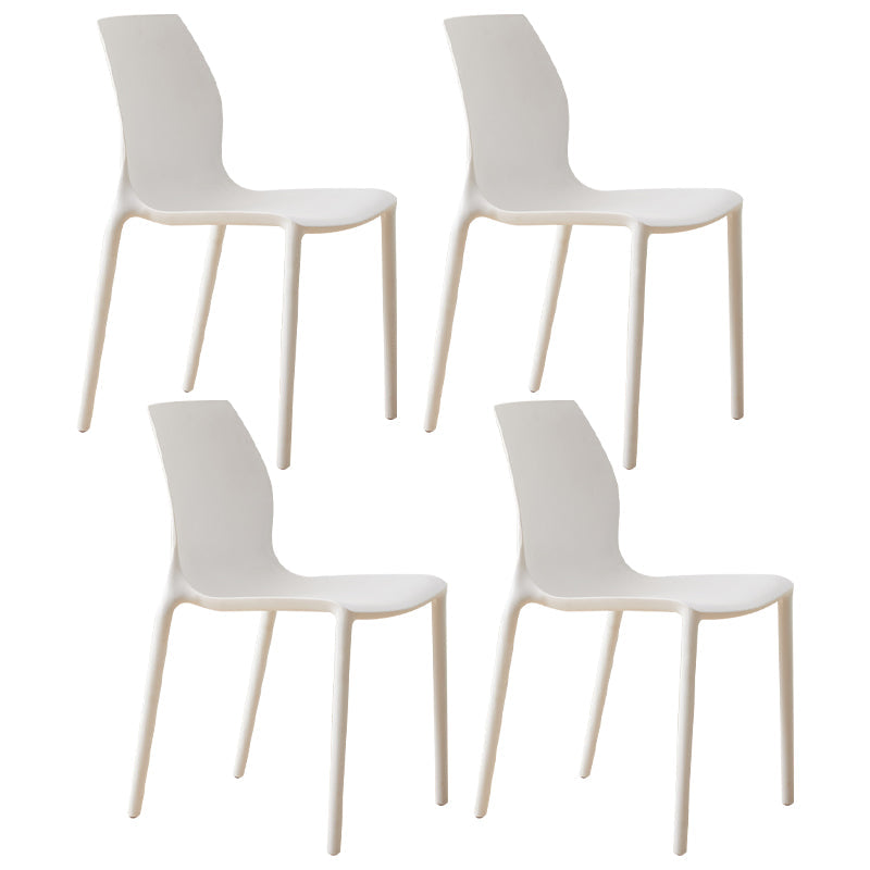 Scandinavian Armless Dining Chairs Plastic Indoor Stackable Solid Back Side Chair White 4 Piece Set Clearhalo ' kitchen&dining_furn' 'Dining Chairs' 'Dining Tables & Seating' 'dining_chair' 'furn' 'furn_dining_chair' 'Furniture' 'furniture_dining_chair' 'Kitchen & Dining Furniture' 'kitchen' 3779830