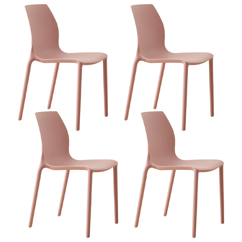 Scandinavian Armless Dining Chairs Plastic Indoor Stackable Solid Back Side Chair Nude Pink 4 Piece Set Clearhalo ' kitchen&dining_furn' 'Dining Chairs' 'Dining Tables & Seating' 'dining_chair' 'furn' 'furn_dining_chair' 'Furniture' 'furniture_dining_chair' 'Kitchen & Dining Furniture' 'kitchen' 3779845