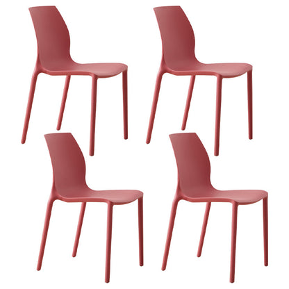 Scandinavian Armless Dining Chairs Plastic Indoor Stackable Solid Back Side Chair Watermelon Red 4 Piece Set Clearhalo ' kitchen&dining_furn' 'Dining Chairs' 'Dining Tables & Seating' 'dining_chair' 'furn' 'furn_dining_chair' 'Furniture' 'furniture_dining_chair' 'Kitchen & Dining Furniture' 'kitchen' 3779847