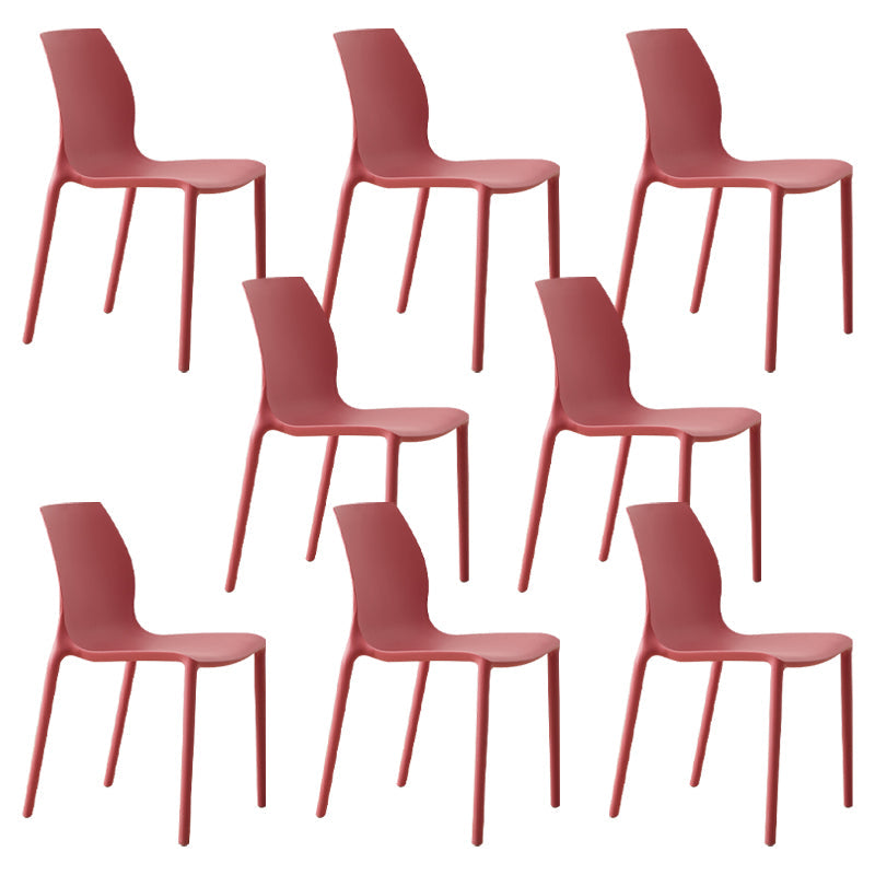 Scandinavian Armless Dining Chairs Plastic Indoor Stackable Solid Back Side Chair Watermelon Red 8 Piece Set Clearhalo ' kitchen&dining_furn' 'Dining Chairs' 'Dining Tables & Seating' 'dining_chair' 'furn' 'furn_dining_chair' 'Furniture' 'furniture_dining_chair' 'Kitchen & Dining Furniture' 'kitchen' 3779848