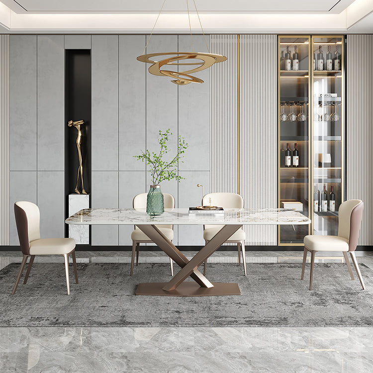 Metal Traditional Luxury Rectangle Indoor Table Sintered Stone Table with Pedestal Base Clearhalo ' dining_table' 'Dining Tables & Seating' 'Dining Tables' 'furn' 'furn_dining_table' 'Furniture' 'furniture_dining_table' 'Kitchen & Dining Furniture' 'kitchen&dining_furn' 'kitchen' 'kitchen_dining_table' 3779851