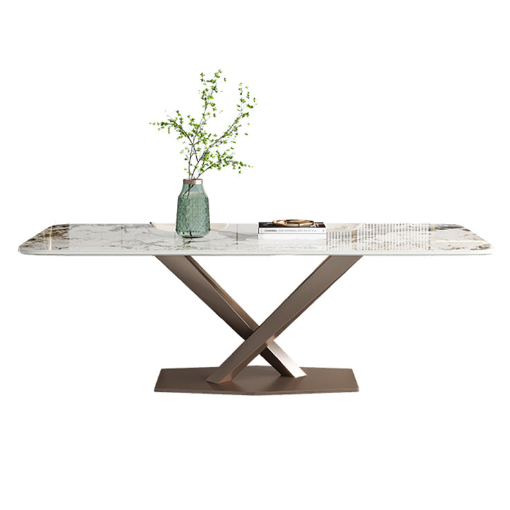 Metal Traditional Luxury Rectangle Indoor Table Sintered Stone Table with Pedestal Base Without Chairs Clearhalo ' dining_table' 'Dining Tables & Seating' 'Dining Tables' 'furn' 'furn_dining_table' 'Furniture' 'furniture_dining_table' 'Kitchen & Dining Furniture' 'kitchen&dining_furn' 'kitchen' 'kitchen_dining_table' 3779853