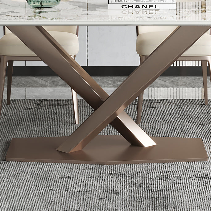 Metal Traditional Luxury Rectangle Indoor Table Sintered Stone Table with Pedestal Base Clearhalo ' dining_table' 'Dining Tables & Seating' 'Dining Tables' 'furn' 'furn_dining_table' 'Furniture' 'furniture_dining_table' 'Kitchen & Dining Furniture' 'kitchen&dining_furn' 'kitchen' 'kitchen_dining_table' 3779854