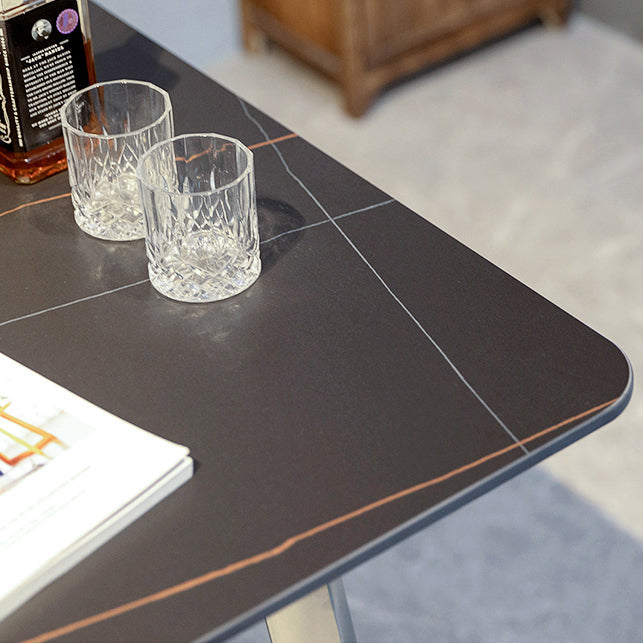 Industrial Dining Table Sintered Stone Dining Table with Black Double Pedestal Clearhalo ' dining_table' 'Dining Tables & Seating' 'Dining Tables' 'furn' 'furn_dining_table' 'Furniture' 'furniture_dining_table' 'Kitchen & Dining Furniture' 'kitchen&dining_furn' 'kitchen' 'kitchen_dining_table' 3779866